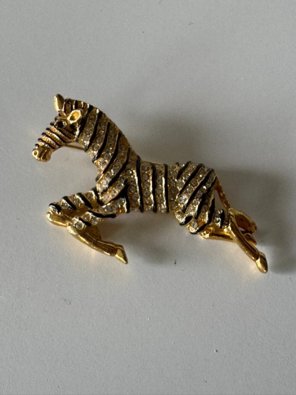 Zebra Rhinestone Brooch Gold Pin